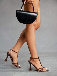 CUCCOO SZL Brown PU Strap Sexy Fashion Pointed Toe Chunky Heel Sandals - Brown - View 12
