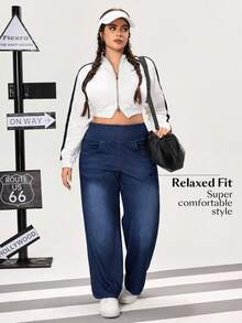 Flexra Quần Jeans Denim Ống Thẳng Rộng Thường Ngày Cho Nữ Cỡ Lớn - Màu xanh lam - Xem 6