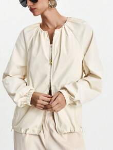 Lumivelle 2025 New Arrival Women's Pleated Loose Drawstring Lightweight Zip-Up Jacket Fall Winter Cloth For Women - Apricot - View 4