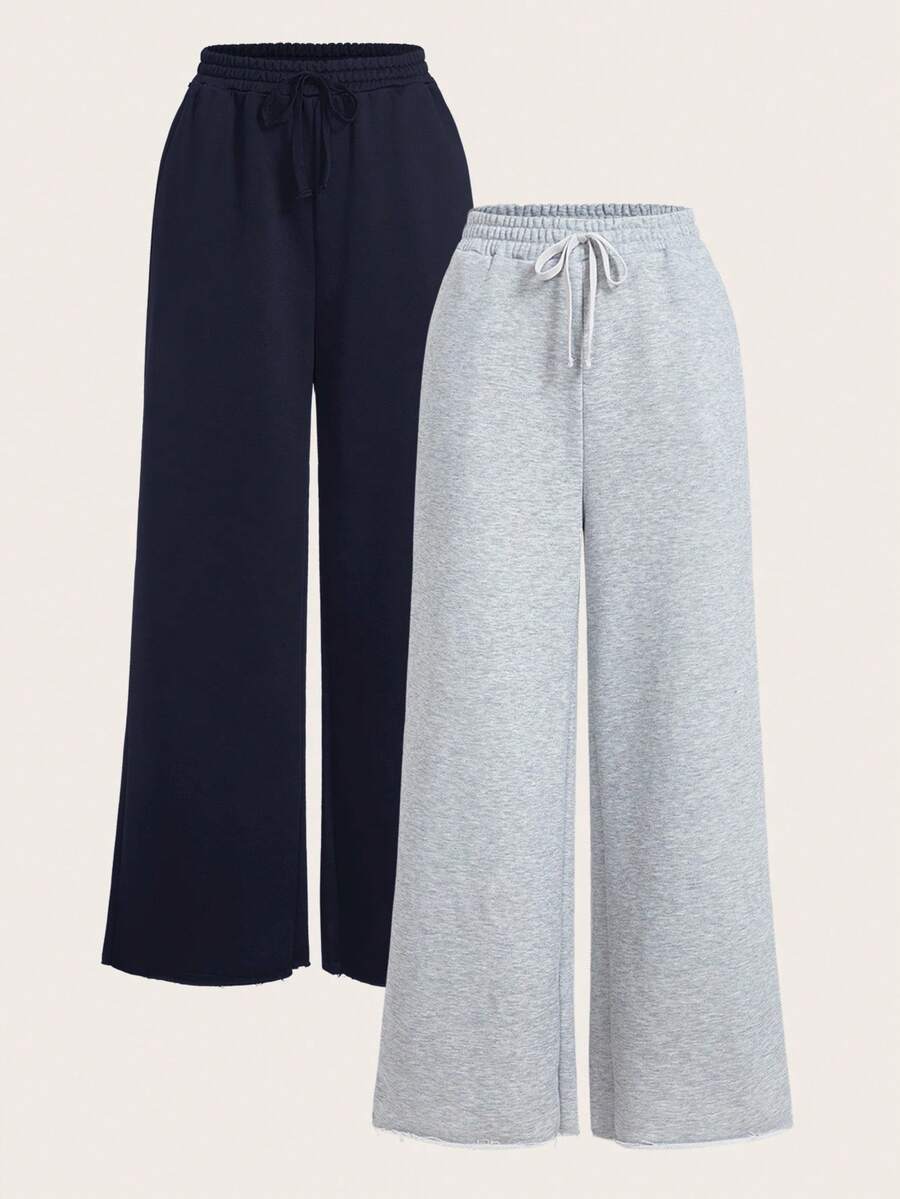 SHEIN EZwear 2 piezas Pantalones de chándal de pierna ancha de unicolor casual para mujer