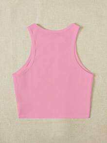 SHEIN EZwear Pink Cherry Pattern Cropped Casual Minimalist Round Neck Fitted Tank Top, Suitable For Summer