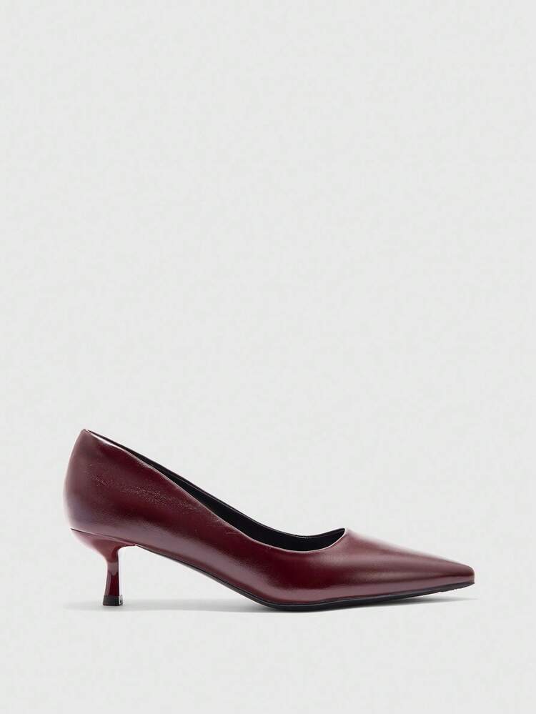 CUCCOO BIZCHIC Women's Fashion Burgundy Comfortable Pointed Toe Kitten Heel Pumps, Suitable For Commuting, Dating, Party, Vacation, Office Wear For Christmas Spring Shoes