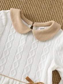 PrepCrw Áo nỉ cổ tròn màu trắng có gân, kiểu dáng thanh lịch, dễ thương cho bé gái, màu kaki, đính nơ, thích hợp cho mặc hàng ngày, đi chơi, tụ họp, mùa thu và mùa đông, quần áo mùa thu cho bé gái, quần áo mùa đông cho bé gái, ngày lễ. - Màu be - Xem 8