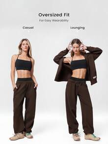 GLOWMODE 30" Everyday Fleece Be Comfy Oversized Fit Adjustable Drawstring Waist Basic Joggers With Side Pockets Daily Casual - Chocolate Brown - View 2