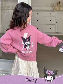 HELLO KITTY AND FRIENDS | SHEIN DAZY 少女卡通图案圆领毛衣 - 粉色 - 查看 1