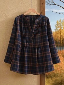 Rusticease Plus Size Women's Plaid Printed Simple Daily Long Sleeve Shirt,Spring/Summer/Vacation - Multicolor - View 8