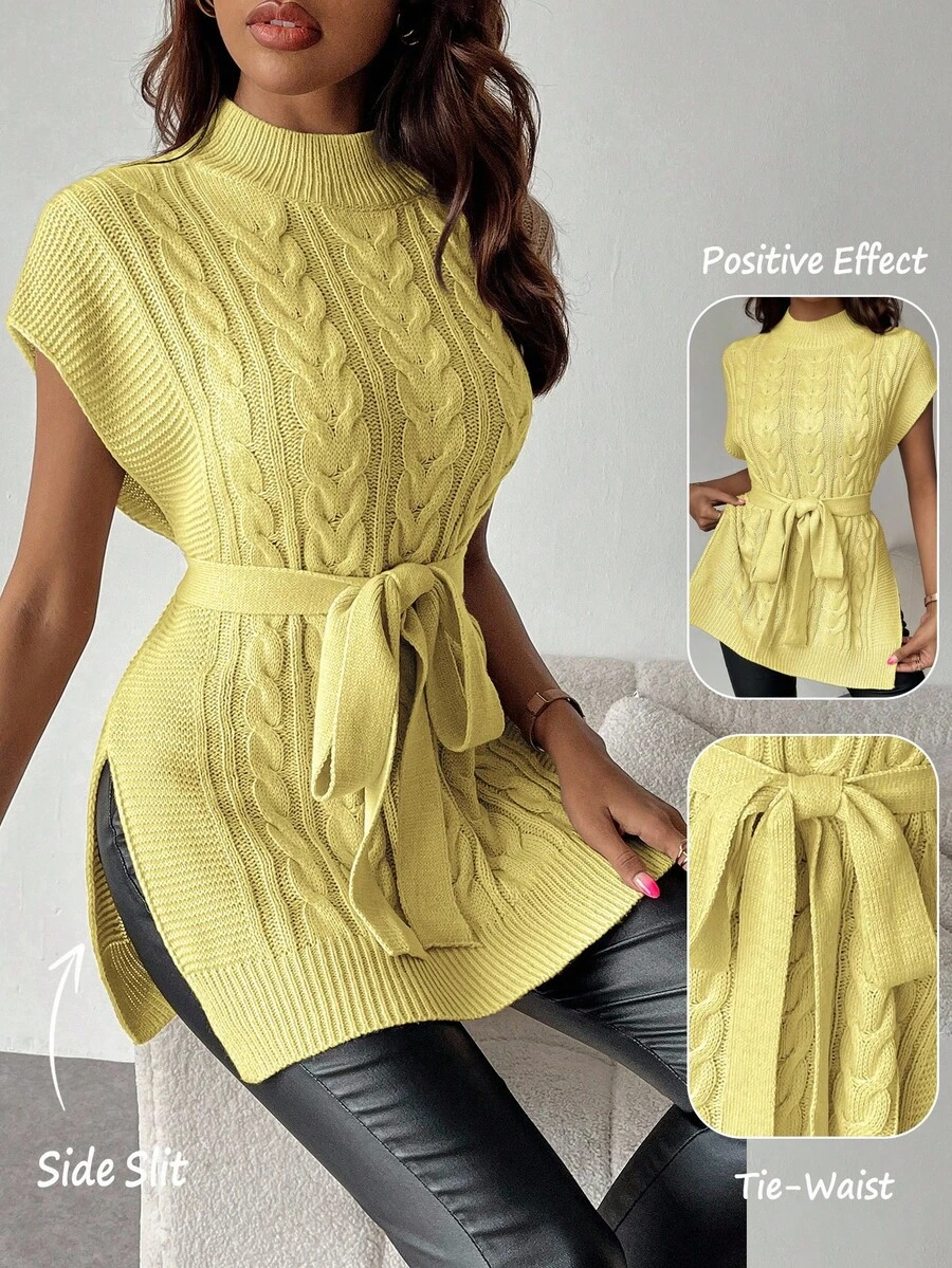 EMERY ROSE Chaleco de punto de cuello redondo minimalista de unicolor para mujer - Amarillo claro - Ver 1