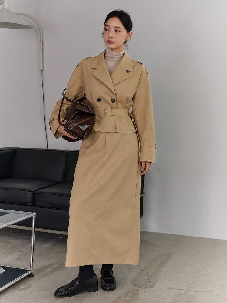 Women's Spring/Autumn Long Sleeve Windbreaker And Skirt 2 Pieces Set