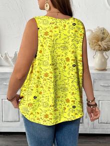 女式大码夏季满身花卉印花背心图案 T 恤女式上衣 - 彩色 - 查看 2