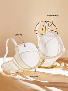 LUVLETTE Unlined Full Coverage Side Support White Mesh Sheer Basic Breezy Comfort Minimizer Bra