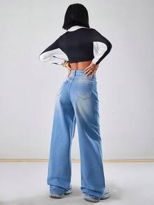 EURMUSE HIGH WAIST CASUAL DENIM STYLE STRAIGHT - Medium Wash - View 2
