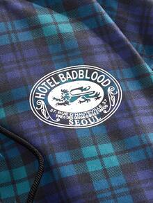 ROMWE MEN Prep Felpa con cappuccio a maniche lunghe stile college a quadri da uomo, autunno inverno