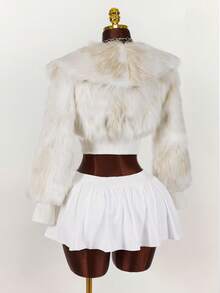 Y2K Amplova 秋季优雅女式大翻领长款皮草长袖不对称纽扣百搭时尚性感腰部仿皮草大衣，适合秋冬派对和上学 - 米色 - 查看 9