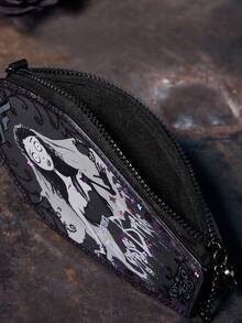 Corpse Bride X SHEIN 1 buc. portofel din piele PU în formă de sicriu, cu decor grafic cu paiete, cu mâner cu lanț, potrivit pentru depozitarea monedelor, cheilor, obiectelor personale, potrivit pentru femei, stil gotic, dragoste, epoca victoriană, cadou