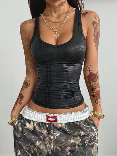 Coolane Women's All-Season Streetwear Vintage Concert Rave Festival Going Out Night Out Renaissance Fair Clubs Tank Top Leather Top,Black Tops