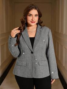 Gownix Plus Size Women's Elegant Tweed Beaded Pocket Suit, Suitable For Parties, Events, And Work Commute, Autumn/Winter Rave Party - Dark Grey - View 11