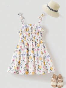 Joliand Joliand 1 pièce Robe nuisette élégante à fleurs éparpillées pour jeune fille, convient pour le port casual quotidien, les voyages, la plage, les rassemblements, les fêtes, les mariages, les pique-niques, l'été - Multicolore - Voir 3
