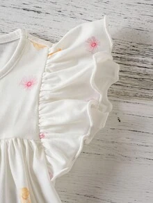 Joliand Joliand 1 件年轻女孩优雅都市可爱粉色花卉白色圆领荷叶边针织 T 恤，适合日常休闲、郊游、派对、婚礼、野餐、夏季 - 彩色 - 查看 4