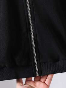 SHEIN 秋冬少女针织休闲宽松拉链长袖外套 - 黑色 - 查看 10
