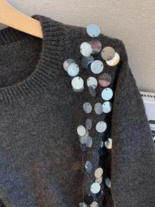 Franclia Nuevo suéter de otoño/invierno con bordado de cuentas, diseño elegante y de moda para mujeres - Gris - Ver 5