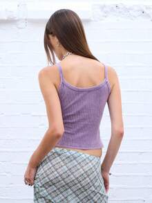 COUREZ Eyelets Rib Tank Top /Y2K  Women Clothes  Clothes Cute Tops Going Out Top Spring Clothes - Purple - View 3