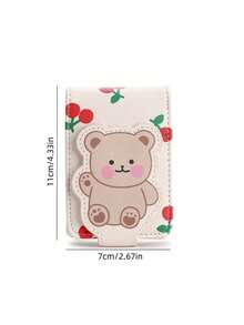 1 件熊印花化妆包带镜子紧凑型旅行化妆品收纳盒便携式洗漱包多层化妆品收纳日常使用口红袋配件，可爱白色 - 白色 - 查看 9