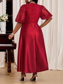 Fleurora 2025 New Plus Size Red Formal Evening Gown (Heavily Embellished) Halloween Costumes Christmas Women's Clothing Christmas Dress Party Dress Wedding Guest Dress For Women Dress For Wedding Guest Elegant Dress For Women Elegant Evening Dress Formal Dress  Formal Plus Size Formal Dress  Evening Dress Chic Wedding  Burgundy Dress Wine Red Dress - Red - View 2