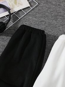 SHEIN 3 Pieces Set Teen Girl Fleece Sweatpants, Winter, Gothic Baggy , Back-To-School, White, Black Grey, Holiday Formal Work - Multicolor - View 5