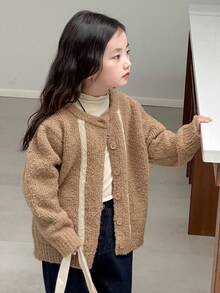 Dazy Kids Girls Lace Cardigan Sweater, Stylish Young Girl Fall Clothes - Camel - View 2