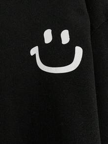 EURMUSE Plus Size 100% Cotton Men's Smile Embroidered Fitted Hoodie - Black - View 4