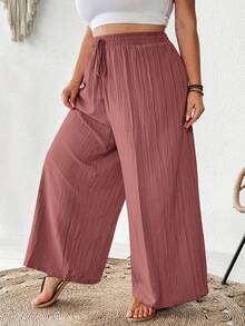 SHEIN CURVE+ Damen Große Größen Sommer Lässig Beach Outfits, Mode Business Pendler Elegante Weite Hosen mit Taschen, Lotus Rosa, Sommerhosen Sommer/Land/Strandurlaub Outfits/Strandoutfits/Strandmode