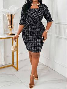 SHEIN Lady Váy ôm sát cơ thể thanh lịch cỡ lớn dành cho nữ - Nhiều màu - Xem 7