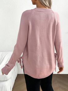 SHEIN 孕妇基本款纯色扭结圆领毛衣，休闲日常穿着 - 藕粉色 - 查看 2