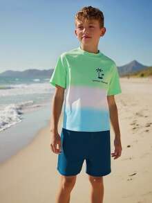 Traje De Baño De Playa De Mangas Raglán Para Niño Adolescente Con Bloque De Color - Multicolor - Ver 3