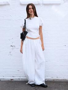 COUREZ Low Rise Baggy Balloon Parachute Trousers In Semi Sheer Silky Fabric /Y2K Going Out Spring Wide Leg Pants - White - View 2