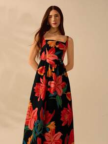CAJUNI 女式波西米亚风彩色热带花卉印花细肩带休闲夏季连衣裙 - 彩色 - 查看 5