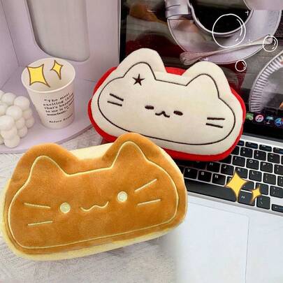 1 pieza, Bolsa de almacenamiento de gran capacidad con forma de gato lindo, bolsa de maquillaje de viaje, bolsa de maquillaje de gran capacidad portátil para mujer, bolsa de almacenamiento de gran tamaño, estuche de lápices para estudiantes y fiestas