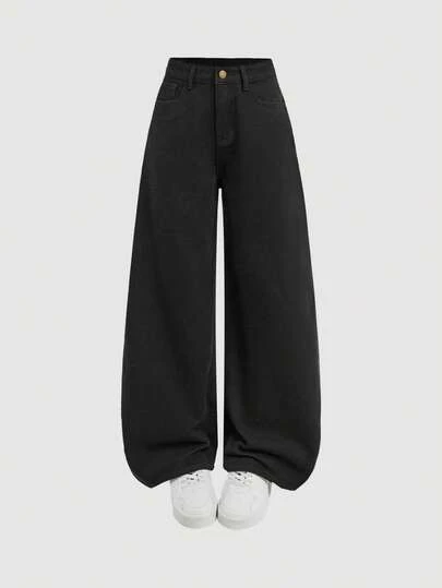 SHEIN Girlism 少女Y2K复古宽松阔腿牛仔裤，原宿风韩流街头服饰，2000年代复古风，适合春季、秋季、返校季和冬季穿着。