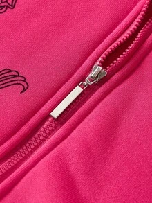 ROMWE Grunge Punk 十字印花口袋连帽拉链长袖卫衣，适合毕业季、返校季、毕业典礼、教师节等场合，女士款。 - 玫紅色 - 查看 5