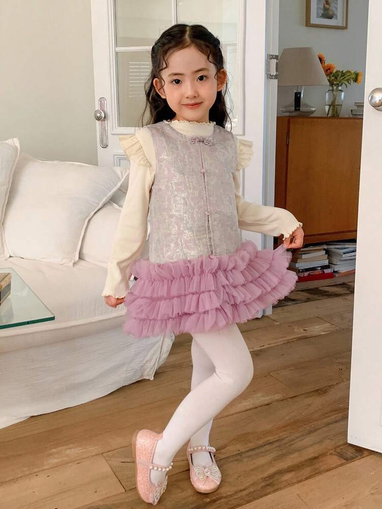 Young Girls Mandarin Collar Sleeveless Chinese Style Dress, Autumn