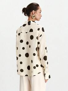 Lumivelle Women's Polka Dot Print Turndown Collar Button-Up Long Sleeve Shirt Fall Cloth For Women