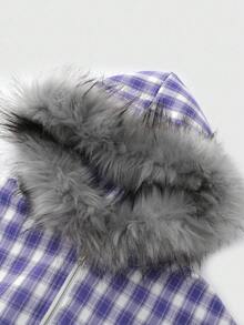 ROMWE MEN Street Life Men's Street American Plaid Fleece Collar Jacket, Fall Winter - Purple - View 7