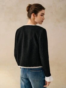 Cévolie 女士优雅通勤撞色花呢夹克