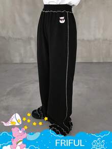 FRIFUL SHEIN X Care Bears Quần dài họa tiết gấu bo gấu cạp chun rộng rãi cho nữ - màu đen - Xem 4
