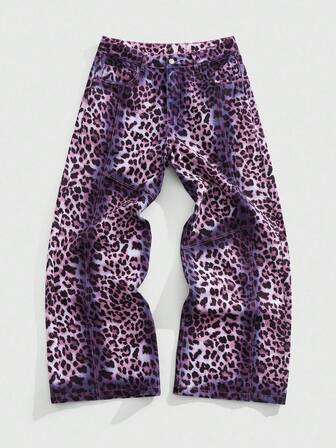 Street Life Jeans à jambe large imprimé léopard mode pour hommes