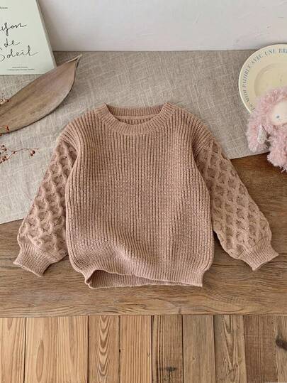 SHEIN LMoss Kids Young Girl Casual Versatile Brown Long Sleeve Sweater, Autumn/Winter Fall