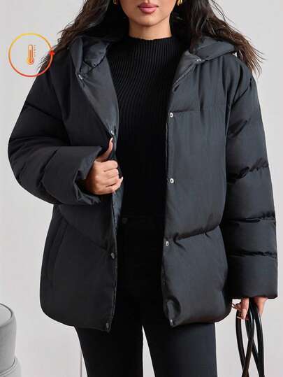 EURMUSE Plus Size Quilted Vadderad Kappa Med Stor Huva – Blackout Chillcore Edit