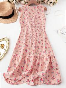 Franclia Women's Ditsy Floral Casual Sleeveless Dress, Suitable For Vacation And Daily Wear - Pink - View 2