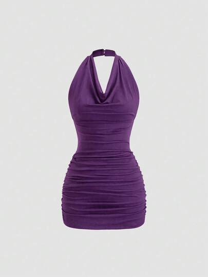 Sweetra Black Plunging Neck Backless Tie Strap Sleeveless Sexy Bodycon Mini Dress