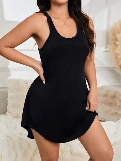 Plus Solid Racer Back Pajama Nightdress